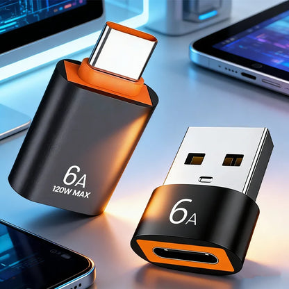 6A USB To Type C OTG Adapter 120W USB-C Male To Type-c Female Charger Converter for Macbook Samsung Data Transfer 1pc 2pcs